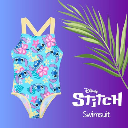 Disney Stitch Badeanzug für Mädchen, Tropisches Design Einteiliger Badeanzug, Größen 3 bis 8 Jahre