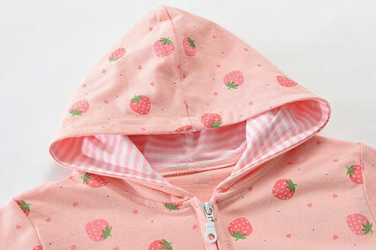 CM-Kid Zip Up Hoodie Mädchen Kapuzenpullover Reißverschluss Sweatshirts Hoody Baumwolle Kinder Erdbeere Langarm Kapuzenjacke Warm 1-7 Jahre 92-122