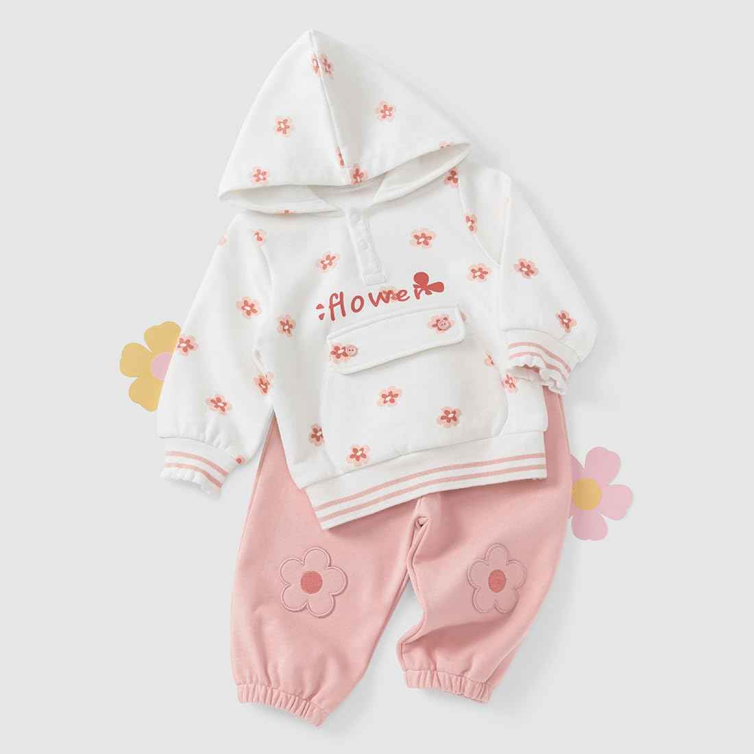 gurcooc Baby Clothing Set Baby Girl Clothing Long Sleeve Floral Hoodies Long Trousers Outfit Clothing 6-30 Months