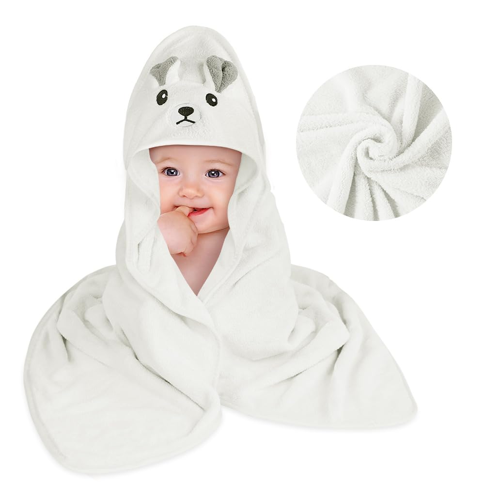 Aolso Hooded Towel Baby, 80 x 80 cm Baby Towel Hood, Baby Wash Cloth, Coral Fleece Baby Towel with Hood for Newborns, Soft and Super Absorbent, Unisex (Grey Elephant)