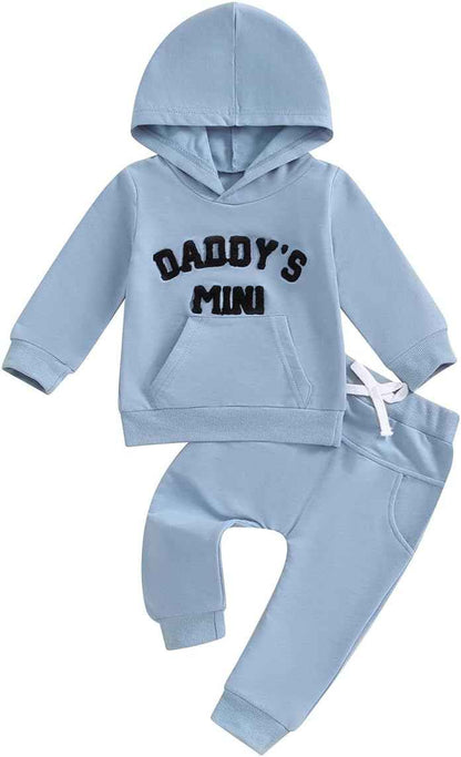 LUVCES Kleinkind Baby Jungen Outfits Langarm Daddy’s Mini Kapuzenpullover Sweatshirts + Hosen 2-teiliges Herbst Winter Frühling Kleidungsset