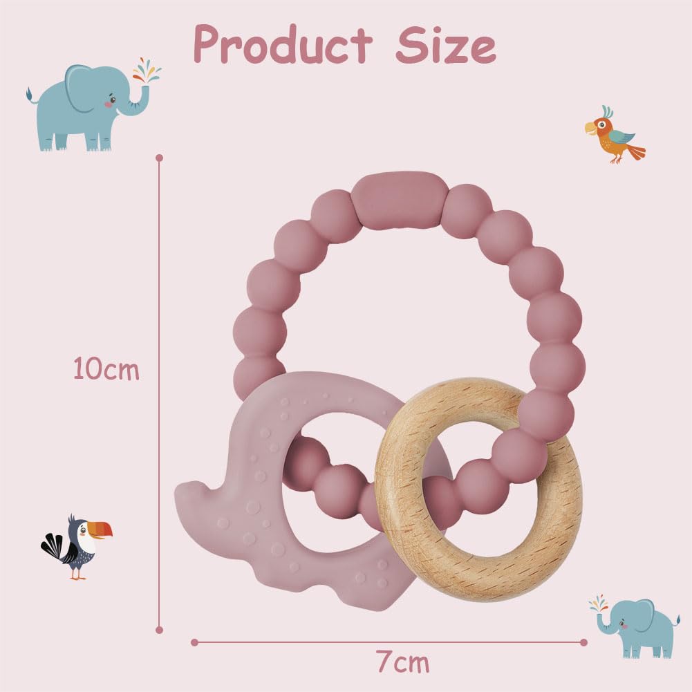 Vicloon Beißring für Babys, Beißring Spielzeug aus Silikon und Holzringe, Baby Zahnungshilfe BPA-frei, Schmerzlindernde Zahnen Nursing Zubehör für ab 3 Monaten Babys(Wal Blau)