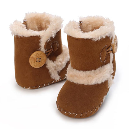 Baby Winter Warm Snow Boots Newborn Baby Girls Boys Soft Sole Buttons Fleece Boots Infant Toddler First Walker Shoes