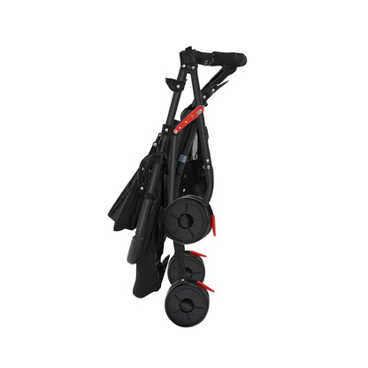 Buggy für Babys, ultraleicht, kompakt, faltbar und neigbar, von Geburt bis 25 kg, mit Trolley-System, Regenschutz inklusive, ausziehbarer Haube, C-schwarz