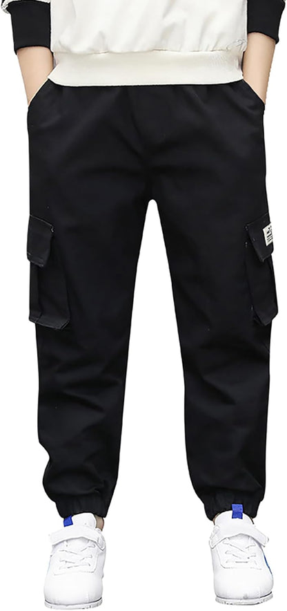 Deekynoop Children's Cargo Trousers Boys Twil Cargo Jogging Bottoms with Elastic Waistband