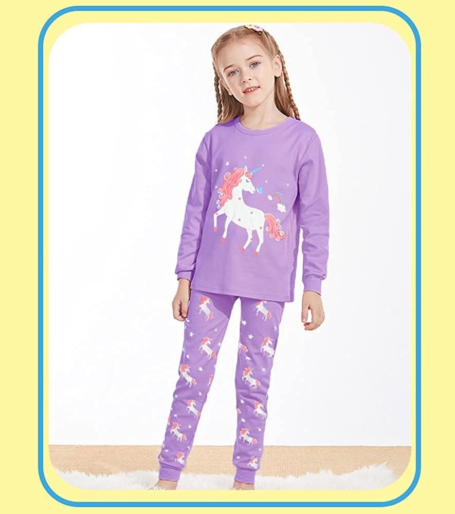 EULLA Kinder Mädchen Schlafanzüge Langarm Baumwolle Winter Pyjama Set Einhorn Prinzessin Dino Hase Eule Zweiteilig Nachtwäsche 1-10 Jahre 92 98 104 110 116 122 128 134 140