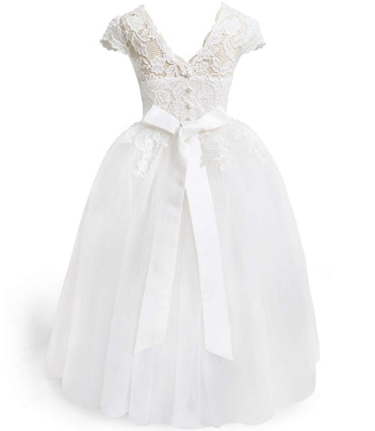 TYHTYM Blumenmädchen Kleid, Festzug, Hochzeit, Spitzenkleid, Abschlussballkleid, Mädchen, Partykleid, Flattern Ärmel, Weiß