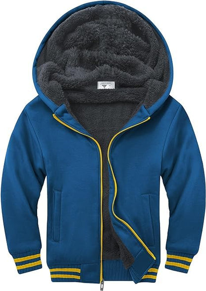 JACKETOWN Boys' Sweat Jacket Lined Children's Hoodie Sweatshirt Hoodie Fleece Jacket with Hood Long Sleeve Warm Winter Jacket Classic Pullover with Zip