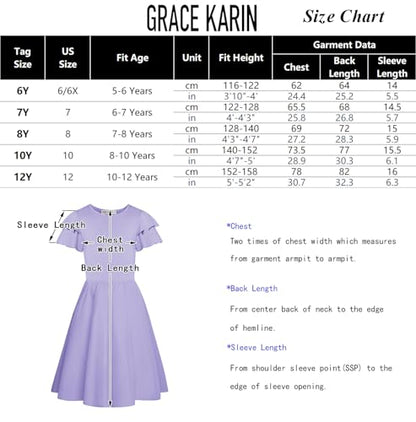 GRACE KARIN Girls Summer Dress Ruffle Short Sleeve Casual A-Line Princess Dress with Pockets Wedding Flower Girl Dresses 