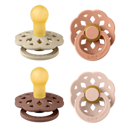 BIBS Boheme Schnuller 4er-Pack. BPA-frei, Kirschform Nippel. Naturkautschuk/Latex, Hergestellt in Dänemark. Größe 1/2, (0-6 Monate/6-18 Monate), (4er Pack), Vanilla Mix - Meloni2