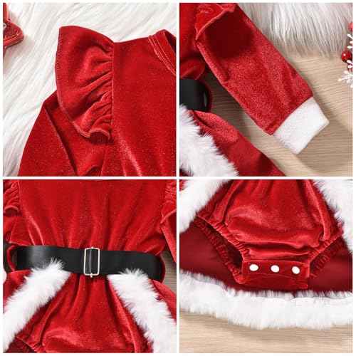 Odizli Baby Christmas Outfit Girls Autumn Winter Santa Velvet Romper Dress + Christmas Hat