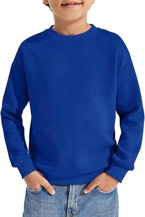 Haloumoning Boys' Long-Sleeved Shirt Children's Crew Neck Sweatshirt Plain Pullover Long Sleeve T-Shirt Basic Top