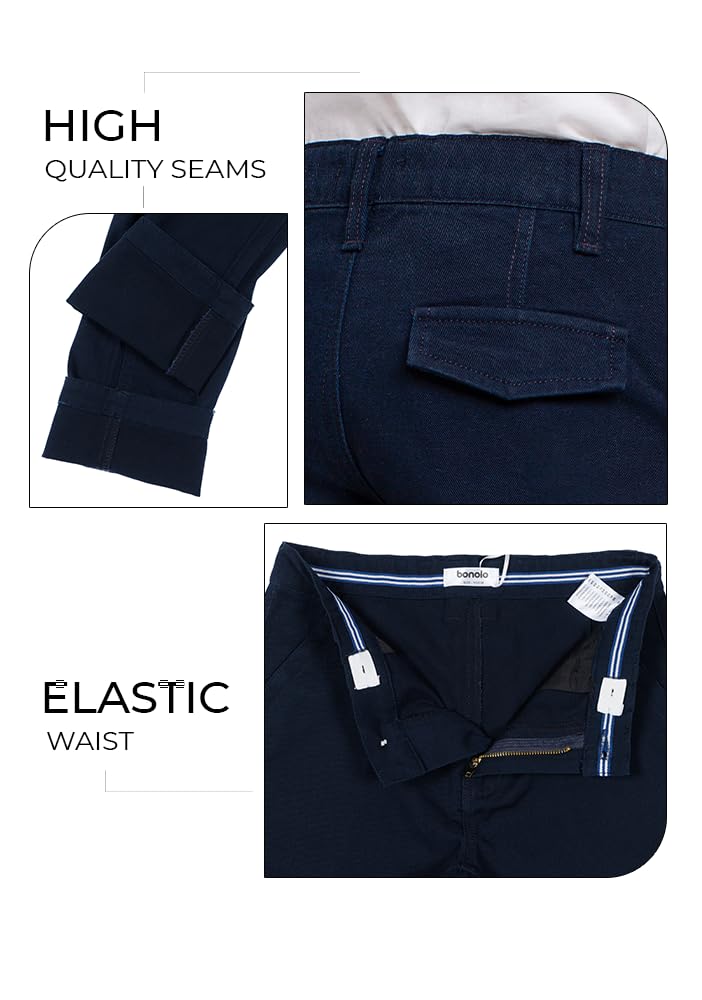 bonolo Chino Hosen für Jungen aus 100% Baumwolle mit Taschen - Stylischer Komfort für Jeden Anlass Marineblau Chinos