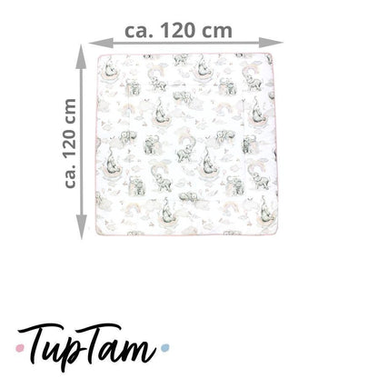 TupTam Krabbeldecke für Baby 120x120 cm - Gepolsterte Spieldecke Baby Baumwolle, XXL, OEKO-TEX, Weich & Hautfreundlich, Farbe: Wald/Beige