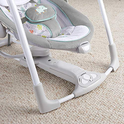 Ingenuity Hugs & Hoots zusammenklappbare & tragbare Babyschaukel, 5 Schaukelgeschwindigkeiten, 8 Melodien, 3 Naturgeräusche, Lautstärkeregulierung und Spielzeugbügel, ab der Geburt bis 9kg