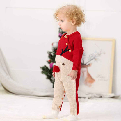 Hifot Baby Romper, Christmas Outfit, Romper for Boys and Girls, Newborn Santa Reindeer, Knitted Sleepsuit, Christmas Party Clothing Set