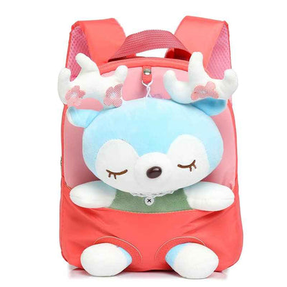 MIDSuN Small Children's Backpack, Removable Plush Doll, Nursery Backpack, Deer Nursery Backpack, Children's Bag for 2-5 Years, Nursery Boys and Girls