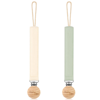 BebeBiu Schnullerkette, 2er-Pack Schnullerband aus Stoff, Extra Weich Stoffband mit Holzclip, Schnullerkette Junge, Schnullerkette Mädchen, Schnullerclip für Neugeborene (Cream/Blush)