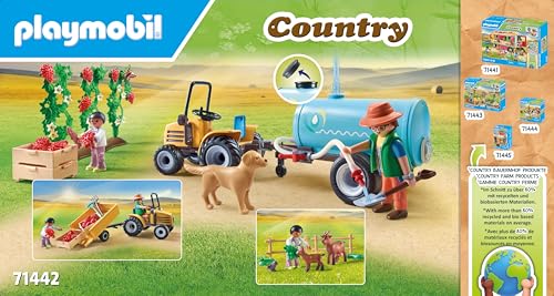 PLAYMOBIL Country 71442 Traktor mit Anhänger und Wassertank, frische Ernte auf dem Bauernhof, spielerisches Lernen über die Umwelt, nachhaltiges Spielzeug für Kinder ab 4 Jahren