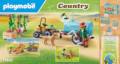 PLAYMOBIL Country 71442 Traktor mit Anhänger und Wassertank, frische Ernte auf dem Bauernhof, spielerisches Lernen über die Umwelt, nachhaltiges Spielzeug für Kinder ab 4 Jahren
