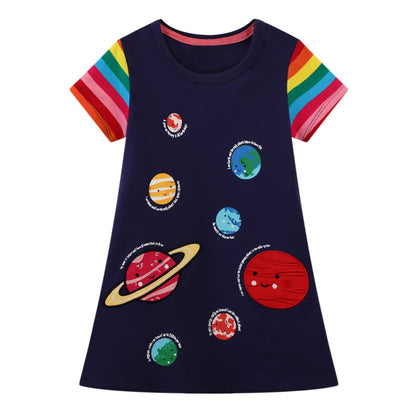 Beilei Creations Mädchen Kleider Kurzarm Baumwolle Kinder Kleid Süßes Muster Gr.85-140