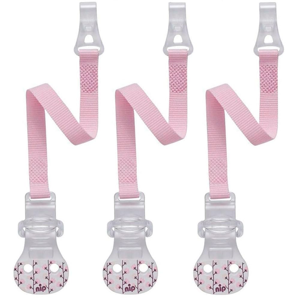 3er Pack NIP Schnullerband mit Haken 3 Stk. Schnullerkette für Schnuller mit Ring, pastel rose, metallfrei, BPA frei