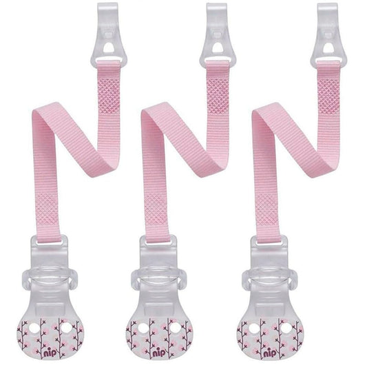 3er Pack NIP Schnullerband mit Haken 3 Stk. Schnullerkette für Schnuller mit Ring, pastel rose, metallfrei, BPA frei