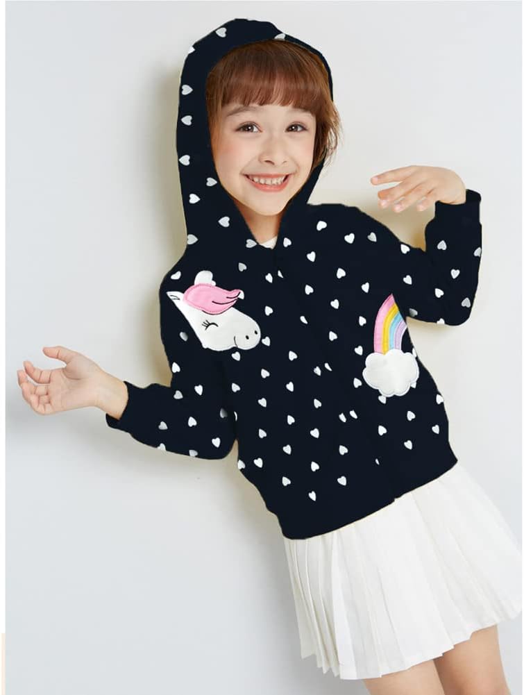 EULLA Children's Girls' Zip Up Hoodie Sweat Jacket Hooded Jacket Hooded Jacket Hoodie Long Sleeve Cotton Unicorn Pullover Hoodie Sweatshirt with Zip 92 98 104 110 116 122
