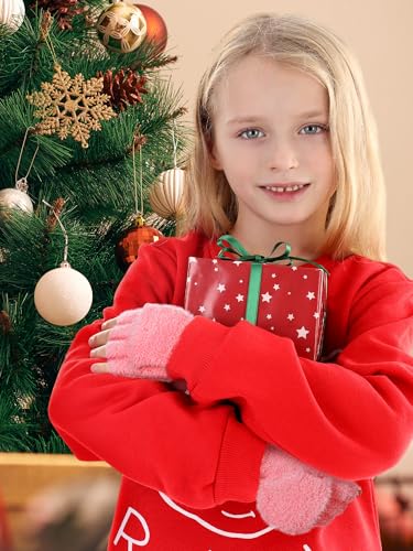 Geyoga 3er Pack Fingerlose Handschuhe mit Klappe Damen Winter Halbfinger Fäustlinge Handschuhe für Kinder
