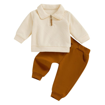 Kleinkind Baby Jungen Kleidung Outfits Langarm Turn-Down Kragen Plain / Checked Sweatshirt und Hose 2 Stück Herbst Winter Trainingsanzug Set