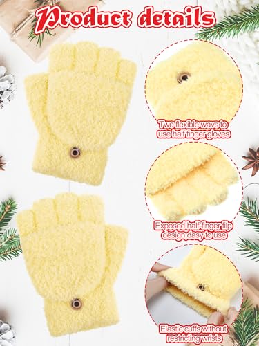 Geyoga 3er Pack Fingerlose Handschuhe mit Klappe Damen Winter Halbfinger Fäustlinge Handschuhe für Kinder