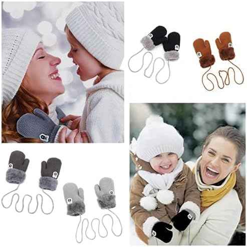 AVJERA 1-3 Jahre Baby Winter Handschuhe Kinder Gestrickte Fäustlinge Warm Verdickte Kinderhandsche Fausthandschuh mit Schnur Outdoor Weich Winterhandschuhe Skihandschuhe Handwärmer für Jungen Mädchen