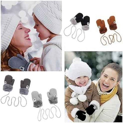 AVJERA 1-3 Jahre Baby Winter Handschuhe Kinder Gestrickte Fäustlinge Warm Verdickte Kinderhandsche Fausthandschuh mit Schnur Outdoor Weich Winterhandschuhe Skihandschuhe Handwärmer für Jungen Mädchen