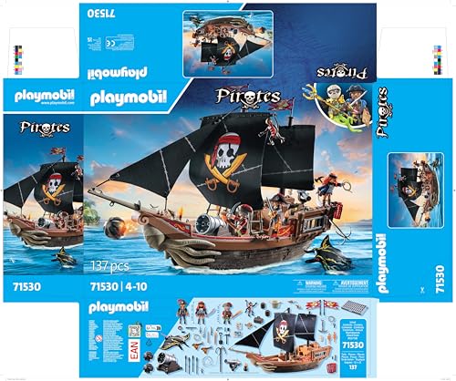 PLAYMOBIL Pirates 71418 Pirate Ship, Exciting Adventures on the High Sea, with Extensive Accessories such as Telescope, Compass and Cannons, Toy for Children from 4 Years