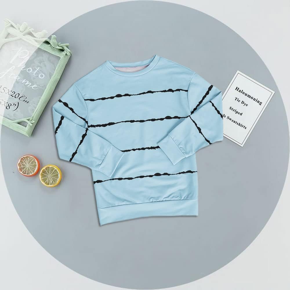 Haloumoning Sweatshirt Mädchen Streifen Rundhalsausschnitt Kinder Pullover Casual Langarm Tops