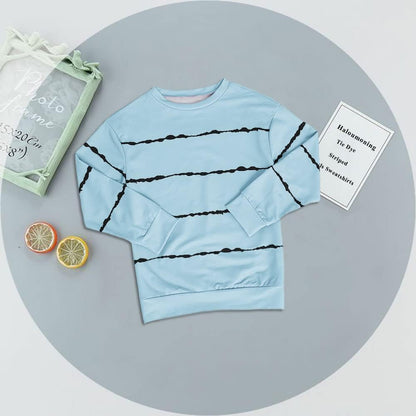 Haloumoning Sweatshirt Mädchen Streifen Rundhalsausschnitt Kinder Pullover Casual Langarm Tops