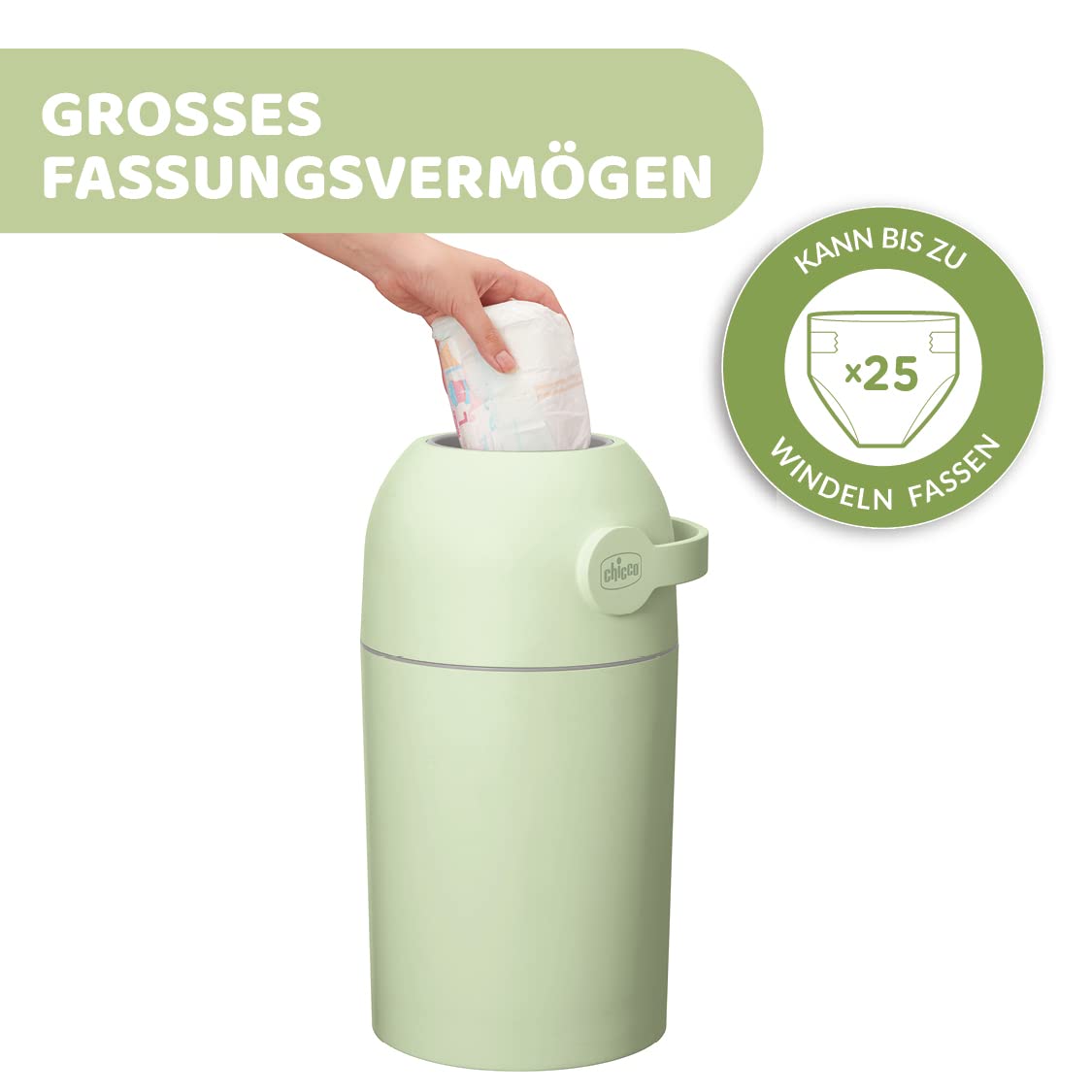 Chicco Windeleimer Odour Off, geruchsdichtes System, platzsparender Baby Windeleimer mit Deckel, einfach zu benutzen und zu reinigen, Ohne Nachfüllkassetten, funktioniert mit herkömmlichen Tüten