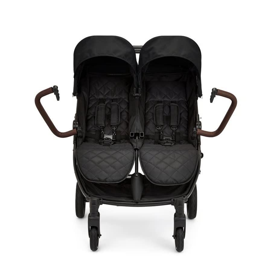 Ickle Bubba Venus Prime Doppelkinderwagen - geeignet von Geburt bis 15 kg (ca. 3 Jahre), leichter, faltbarer Zwillingskinderwagen mit Neugeborenenkokon, 2 Fußwärmern und Regenschutz (Schwarz)