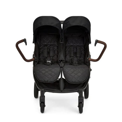 Ickle Bubba Venus Prime Doppelkinderwagen - geeignet von Geburt bis 15 kg (ca. 3 Jahre), leichter, faltbarer Zwillingskinderwagen mit Neugeborenenkokon, 2 Fußwärmern und Regenschutz (Schwarz)