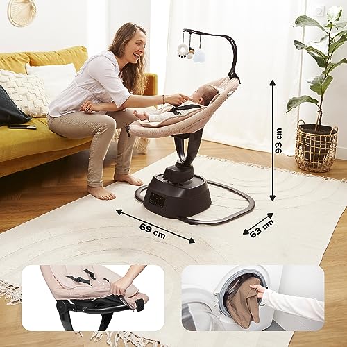 Babymoov Baby Swing Swoon Evolution Curl White - Electric Baby Rocker with 8 Rocking Movements, 360° Rotating Seat, 12 Melodies 