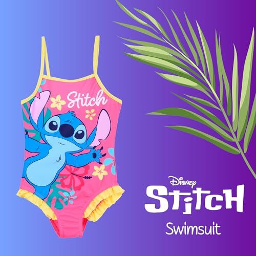 Disney Stitch Girls Flower Design Summer One Piece Swimsuit Kids Swimming Costume Sizes 3 to 8 Years
