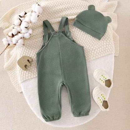 MAHUAOYIXI Toddler Baby Boys Outfits Newborn Baby Boys Clothing Embroidery Elephant Jumpsuits Dungarees Suspender Pants and Hat Infant Boys 2-Piece Clothing Set