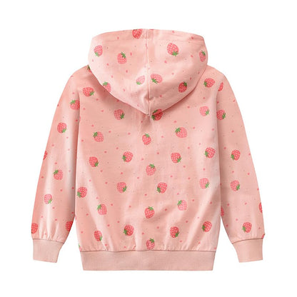 CM-Kid Zip Up Hoodie Mädchen Kapuzenpullover Reißverschluss Sweatshirts Hoody Baumwolle Kinder Erdbeere Langarm Kapuzenjacke Warm 1-7 Jahre 92-122