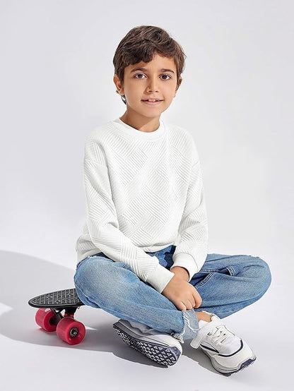 Haloumoning Boys' Long-Sleeved Shirt Children's Crew Neck Sweatshirt Plain Pullover Long Sleeve T-Shirt Basic Top
