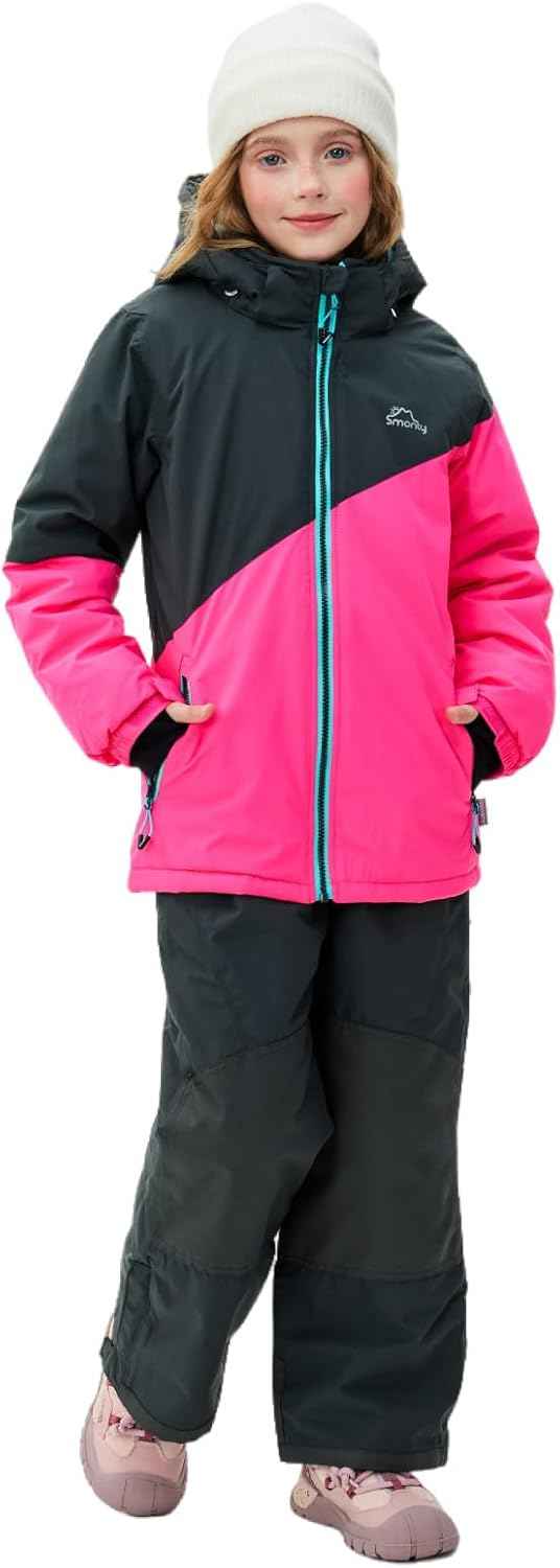 Children's Ski Suit Girls Waterproof Windproof and Warm 2-Piece with Hood 6-16 Years Outdoor Sports, Mountaineering, Skiing