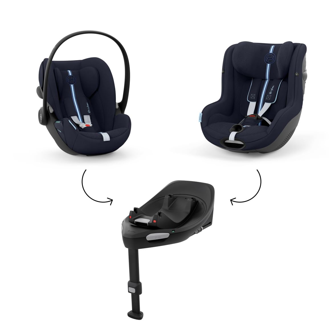 CYBEX Gold Babyschale Cloud G i-Size Comfort, Inkl. Neugeboreneneinlage, Ab Geburt bis ca. 24 Monate, Für Kinder ab 40 cm bis 87 cm, Max. 13 kg, Moon Black