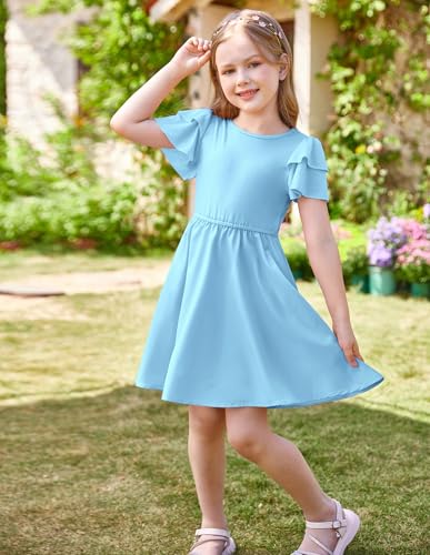 GRACE KARIN Girls Summer Dress Ruffle Short Sleeve Casual A-Line Princess Dress with Pockets Wedding Flower Girl Dresses 