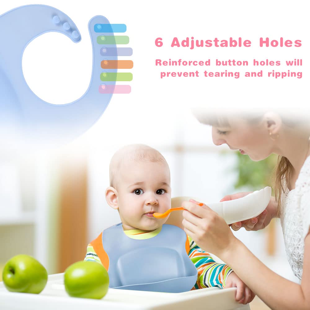 Vicloon Silikon Baby Lätzchen, 2 Stück Baby Lätzchen mit Auffangschale, BPA Frei, Einfache Reinigung, Wasserdicht Silikon-lätzchen für Jungen Mädchen, Kaninchen-Einhorn（Rosa）