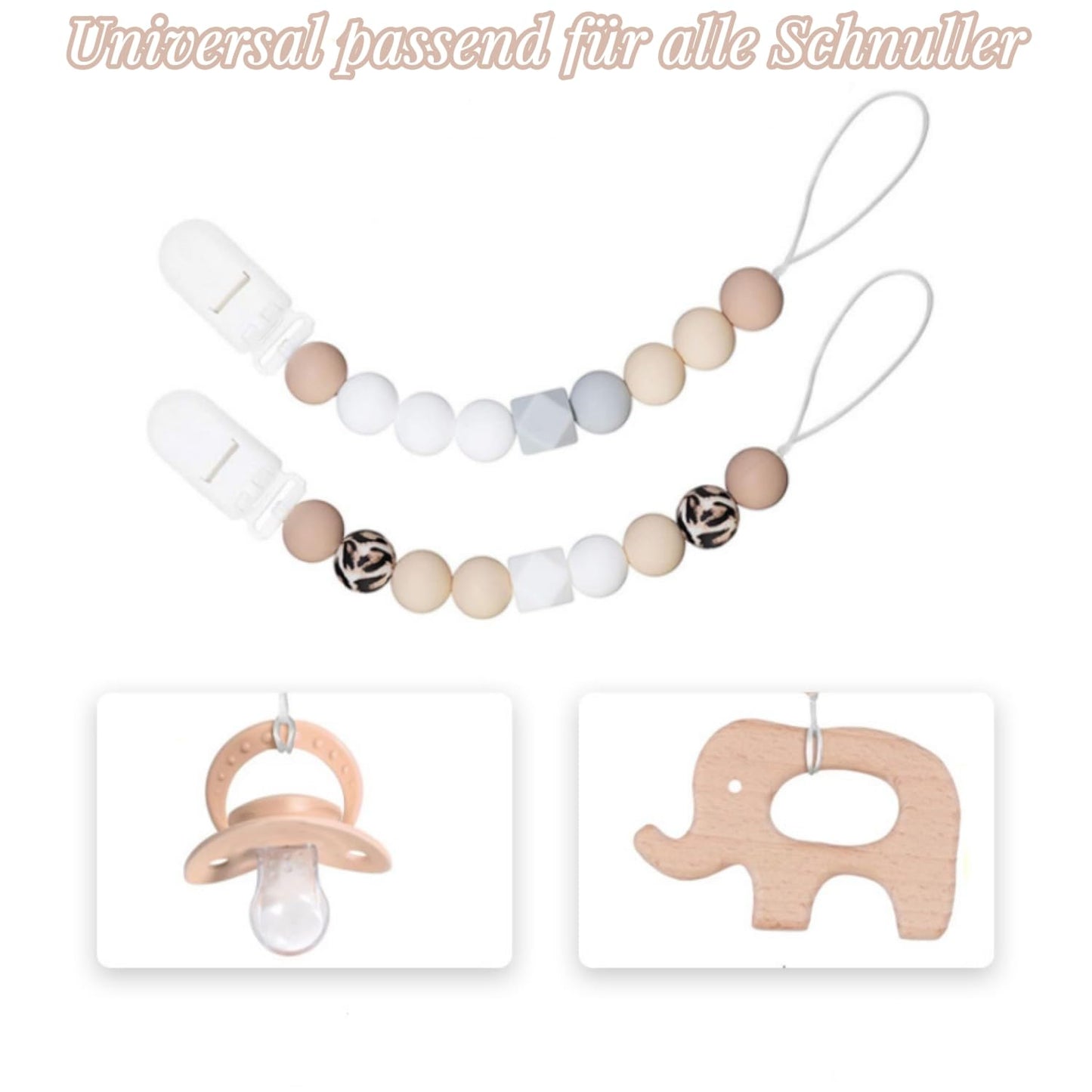 Schnullerkette aus Silikon,Schnullerband für Babys MäDchen und Junge,BPA-frei Sicherheitsgurte für Spielzeug,Einteiliger Schnullerhalter und Beißringspielzeug,2er-Pack (Leopard + Khaki)
