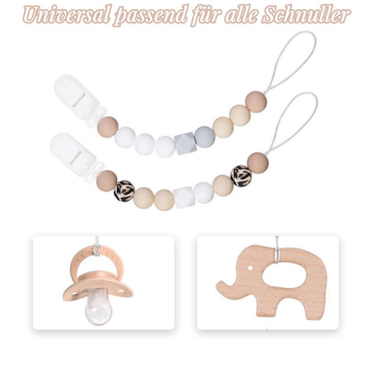 Schnullerkette aus Silikon,Schnullerband für Babys MäDchen und Junge,BPA-frei Sicherheitsgurte für Spielzeug,Einteiliger Schnullerhalter und Beißringspielzeug,2er-Pack (Leopard + Khaki)